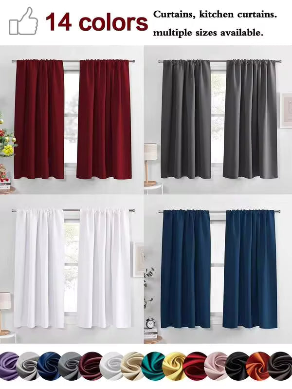 1pc Or 2pcs Multi-Size Available Bib-Style Curtain/Rod Pocket Curtain Panel, Blackout Curtains For Room Darkening Energy Saving Thermal Insulation, Suitable For Living Room, Office, Bedroom, Kitchen
