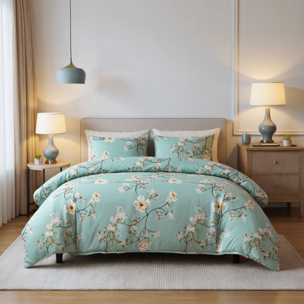 2/3 Pieces Green Floral Print Polyester Duvet Cover, Pastoral Modern Style Polyester Quilt Cover Pillowcase Set, Perfect For All Seasons,Christmas, New Year, Gift Idea. (1 Quilt Cover + 1/2 Pillowcase)