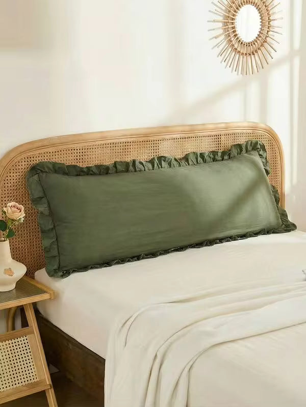 1pc Bohemian Ruffled Long Pillow Case - Soft Polyester Fabric, Olive Green Texture, Suitable For Bedroom Sofa - Decorative Lumbar Pillow, Winter Decor, Unisex, All Season